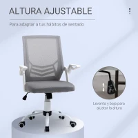 Vinsetto Silla de Oficina Ergonómica Silla de Malla con Altura Ajustable Reposabrazos Abatible Soporte Lumbar Transpirable 62,5x55x94-104 cm Gris(m-4)