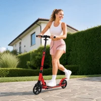 SPORTNOW Trottinette Pliable en Aluminium, Guidon Réglable, Freinage Double à Main/Pédale, Roues PU 18 cm, 86x38x103,5cm, Rouge(m-15)