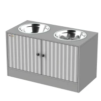 PawHut Gamelle Chien Surélevée Meuble d'Alimentation Rangement 40L 2 Bols Inox 2L 1 Gamelle Anti-Glouton 60x30x35,5cm Gris(m-19)