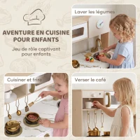 AIYAPLAY Cuisine Enfant en Bois, Dinette Cuisine Enfant avec Ustensiles en Acier Inoxydable, pour 3 à 6 Ans, 74x29x81cm, Blanc(m-4)