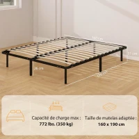 HOMCOM Cadre de lit 160 x 190 cm, lit 2 personnes en bois massif avec sommier à lattes et pied, rangement au-dessous, noir(m-3)