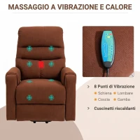 HOMCOM Poltrona Massaggiante con Assistenza per Alzarsi in piedi e Telecomando, in Poliestere e Metallo, 79x97x103 cm, Marrone(m-6)