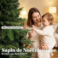 HOMCOM Sapin de Noël Artificiel 180 cm, Arbre de Noël, 1162 Branches Articulées en PE et PVC Ignifuge, Support en Bois Pliable(m-5)