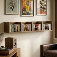 HOMCOM Wall Mount 84 CD / 56 DVD/Blu-ray/ Media Storage Rack 4 Cubes Wooden Shelf Organizer Unit Bookcase Display, Walnut(m-2)