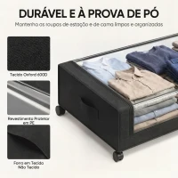 HOMCOM Conjunto de 2 Caixas de Arrumação debaixo da Cama com Rodas 40 L Organizador de Sapatos em Tecido Oxford Preto(m-5)