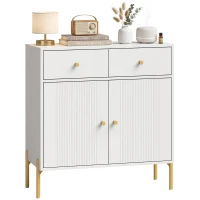 HOMCOM Bufet pentru living, mobilier de depozitare cu 2 uși, 2 sertare, rafturi reglabile și picioare metalice, 80 x 39 x 86 cm, Alb(m-8)