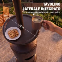 Outsunny Fungo Riscaldante a Gas 13kW, con Ruote e Tavolino, Marrone(m-5)