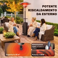 Outsunny Fungo Riscaldante a Gas 13kW, con Ruote e Tavolino, Marrone(m-4)