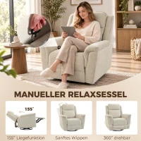 HOMCOM Relaxstoel met lig- en schommelfunctie, tv-stoel met voetensteun, crèmewit(m-4)