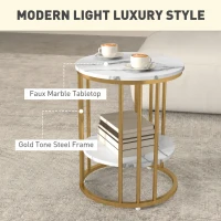 HOMCOM Set of Two Marble-Effect Coffee Tables - White/Gold-Tone(m-6)