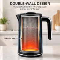HOMCOM Waterkoker 1,7 L, 2200 W, met LED-display, instelbare temperatuur, warmhoudfunctie, zwart(m-9)