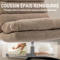 HOMCOM Fauteuil de Salon avec Repose-Pied Réglable, Rotation 360°, Fauteuil d'Appoint Capitonné en Lin, Assise Large, Marron(m-6)