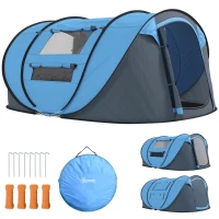 Outsunny Cort de Camping Pop Up pentru 2 Persoane cu 2 Uși, 4 Ferestre și Înveliș Impermeabil, 263.5x220x123 cm, Verde(m-11)