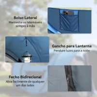 Outsunny Tenda de Campismo Pop-up para 2-3 Pessoas com Janelas Impermeável Anti-UV 263,5x220x123 cm Azul(m-7)