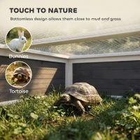 PawHut Wooden Tortoise House, Tortoise Enclosure with Clear Observation Window, Top Opening, Multiple Doors, Galvanised Mesh(m-5)
