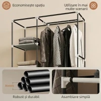 HOMCOM Dulap textil portabil cu roți, 6 rafturi deschise și bară pentru haine, crem(m-6)