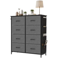 HOMCOM Chest of Drawers, Dresser for Bedroom with 8 Fabric Drawers, Tall Storage Unit w/ Side Storage Bag, Grey(m-15)