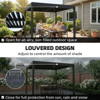 Outsunny 3 x 3 m Louvered Pergola with LED Lights, Metal Louvres, Aluminium Patio Gazebo Pergola, Dark Grey(m-6)