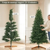 HOMCOM Sapin de Noël Artificiel 180 cm, Arbre de Noël, 1162 Branches Articulées en PE et PVC Ignifuge, Support en Bois Pliable(m-7)