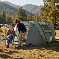 Outsunny 3 Person Pop-up Camping Tent, Family Dome Tent with Ground Sheet, 4 Windows and Portable Carry Bag for Beach Outdoor Trip, Dark Green(m-3)