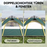 Outsunny Campingzelt für 2 Personen Pop-up Kuppelzelt mit Fenster, Packtasche, Haken, Bodenplane, Wasserabweisend Familienzelt mit 1000mm Wassersäule Zelt für Camping Reise Trekking Garten(m-5)