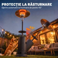 Outsunny Încălzitor de terasă cu gaz 13 kW, cu roți și măsuță, maro(m-6)