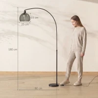 HOMCOM Lampada da Terra ad Arco con Interruttore a Pedale, 90x26x180 cm, Nero e Grigio Fumo(m-3)