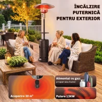 Outsunny Încălzitor de terasă cu gaz 13 kW, cu roți și măsuță, maro(m-4)
