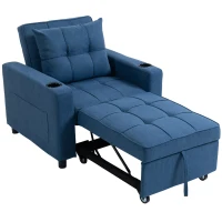 HOMCOM 3-in-1 Single Sofa Bed, Convertible Sleeper Chair Bed - Dark Blue(m-16)