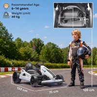 AIYAPLAY 24V Electric Drift Go Kart for Kids with Dual Motors, Soft Start, 12 KM/H High Speed, Headlight, for Ages 6-14, White(m-3)