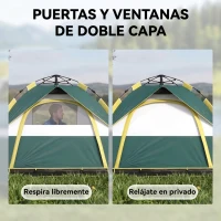 Outsunny Tienda Camping Plegable con 1 Puerta 3 Ventanas Bolsa de Transporte y Apertura Automática 205x195x135 cm Verde(m-5)