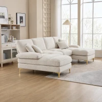 Modernes großes U-förmiges Chenille-Ecksofa mit Doppel-Liegesitzen für Wohnzimmer Beige(m-5)