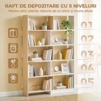 HOMCOM Bibliotecă de Colț cu 5 Polițe, Design Rotativ 350°, Lemn/Alb(m-6)
