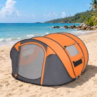 Outsunny Tenda da Campeggio Pop Up 3 Posti con 2 Porte, 4 Finestre e Telo, 263.5x220x123 cm, Arancione(m-8)