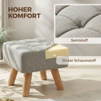 HOMCOM Fußhocker mit Polsterung, Leinenoptik, Holzbeine, bis 110 kg belastbar, Hellbraun(m-5)