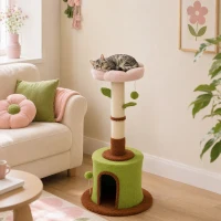 PawHut Cat Tree for Indoor Kittens, 88cm Flower Cat Tower with Condo & Bed, Scratching Post, 2 Toy Balls and 2 Crinkle Leaves(m-9)