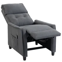 HOMCOM Sillón de Masaje Reclinable con Reposapiés 2 Zonas de Masaje Asiento de Muelles Bolsillos Tapizado en Lino Gris(m-15)