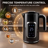 HOMCOM Waterkoker 1,7 L, 2200 W, met LED-display, instelbare temperatuur, warmhoudfunctie, zwart(m-6)