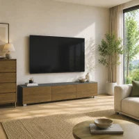 HOMCOM Meuble TV Suspendu ou sur Pied 160 cm pour Téléviseur 65 Pouces, Porte à fermeture, Passe-câbles, Noyer(m-11)