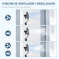 HOMCOM Ventilador Nebulizador de 3 Velocidades con Temporizador 3 Modos y Ruedas Depósito 3L 44,5x38,5x120 cm Negro(m-4)