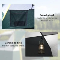 Outsunny Tenda de Campismo para 2-3 Pessoas Dobrável com 3 Janelas Bolsa de Transporte e Abertura Automática 205x195x135 cm Verde(m-7)