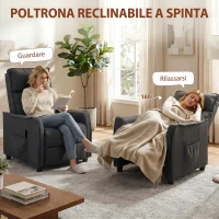 HOMCOM Poltrona Massaggiante e Reclinabile a 160° con Poggiapiedi e Telecomando, 69x93x104 cm, Effetto Lino Grigio Scuro(m-5)