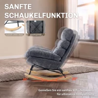 HOMCOM Schommelstoel van chenille, fauteuil voor kleermakerszit met dubbellaags kussen, zachte rugleuning en onderstel van rubberhout, donkergrijs(m-5)