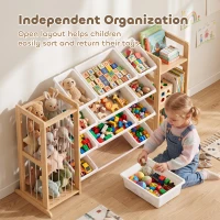 AIYAPLAY Wooden Toy Storage Unit with Stuffed Animal Storage, Bookshelf and 12 Bins for Kids Rooms, Bedroom, Playroom, Nursery(m-6)