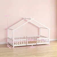 AIYAPLAY Wooden Kids House Single Bed Frame, Solid Pine Wood Toddler Bed with Dual Guardrails for Children, Boys, Girls, White(m-3)