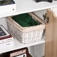 HOMCOM Aparador Moderno Aparador para Salón con 3 Puertas y Cajón Mueble Auxiliar para Salón Cocina Dormitorio 90x30x72 cm Blanco y Natural(m-8)