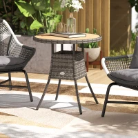 Outsunny 70 cm Wood-Effect Rattan Garden Table - Natural Wood Finish(m-10)