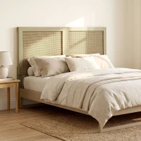HOMCOM Kopfteil aus Holz mit Rattan-Effekt, Boho-Design, für Schlafzimmer, 140 x 4 x 87 cm, Eiche(m-6)