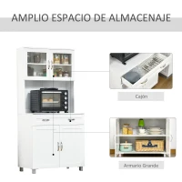 HOMCOM Mueble Aparador auxiliar de Cocina Alacena Armario de Comedor con Estantes Interiores Ajustables y Cajón 80x48x170 cm Blanco(m-4)