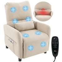 HOMCOM Relaxsessel mit Massage & Wärme, Liegefunktion, 2 Seitentaschen und ausziehbarer Fußstütze, Beige(m-12)